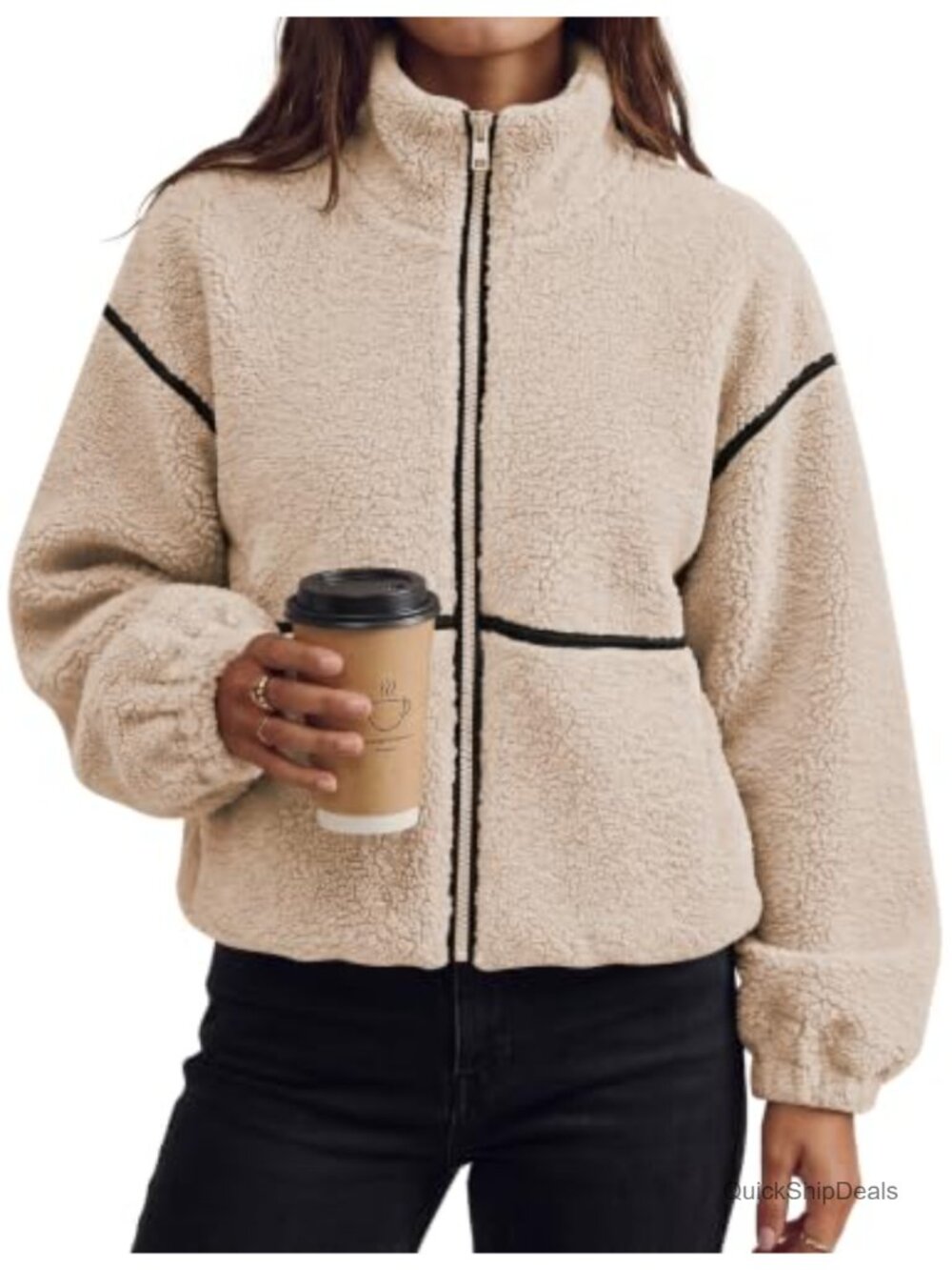 Sherpa Fleece Zip Up Oversized Winter Jacket Warm Coat